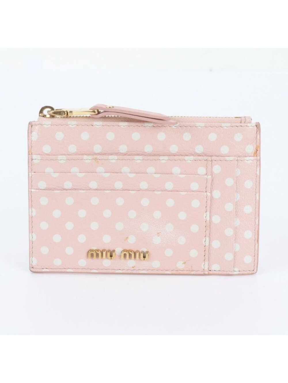 Miu Miu Fragment Case Madras Dot Pattern Leather Card Wallet Coin Purse
